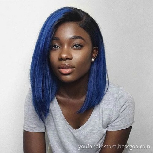 Wholesale Pink Orange Blue Red 1B 613 Blond Color Bob Wig Brazilian Virgin Human Hair Long Ombre Colored HD Lace Frontal Bob Wig